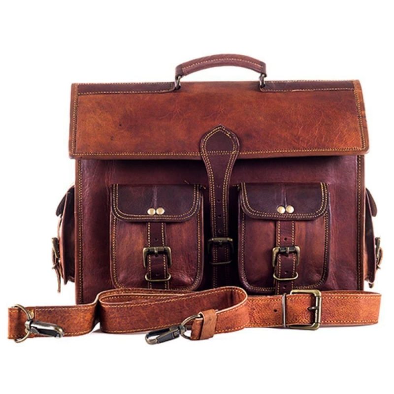 Craftshades – 4 Pockets 15″11 Vintage Shaded Handcrafted Briefcase Bag | 100% Genuine Leather - Image 3