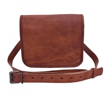 Craftshades - 9 Inch  Full Flap Plain Handcrafted Small Goat Leather Sling Bag | 100% Genuine Leather
