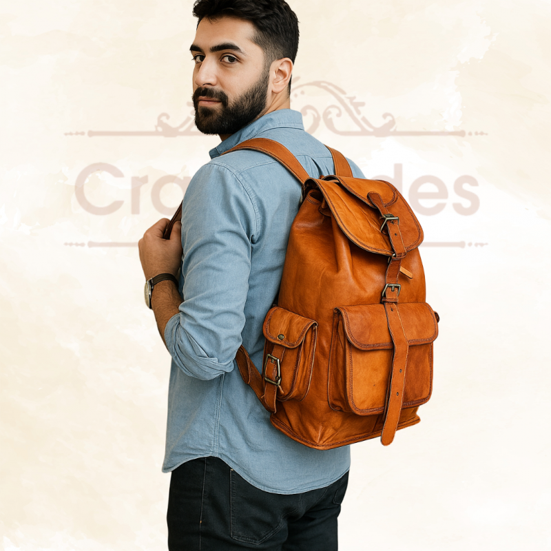 CraftShades - 13*18 Inch Goat Leather Backpack bag For Girls And Boys | 100% Genuine Leather - Image 2