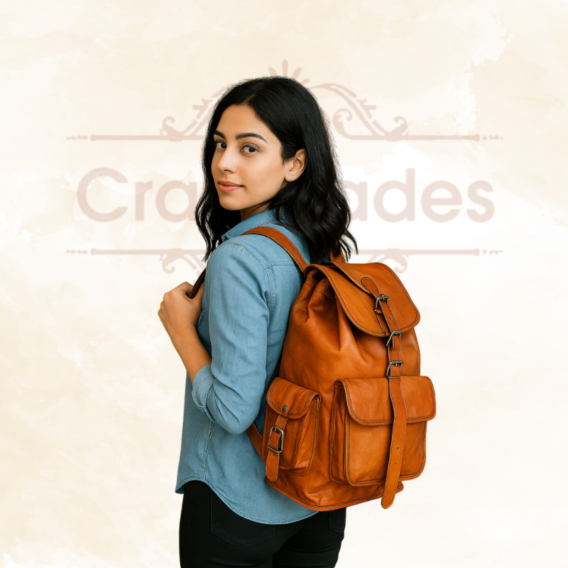 CraftShades - 13*18 Inch Goat Leather Backpack bag For Girls And Boys | 100% Genuine Leather - Image 3