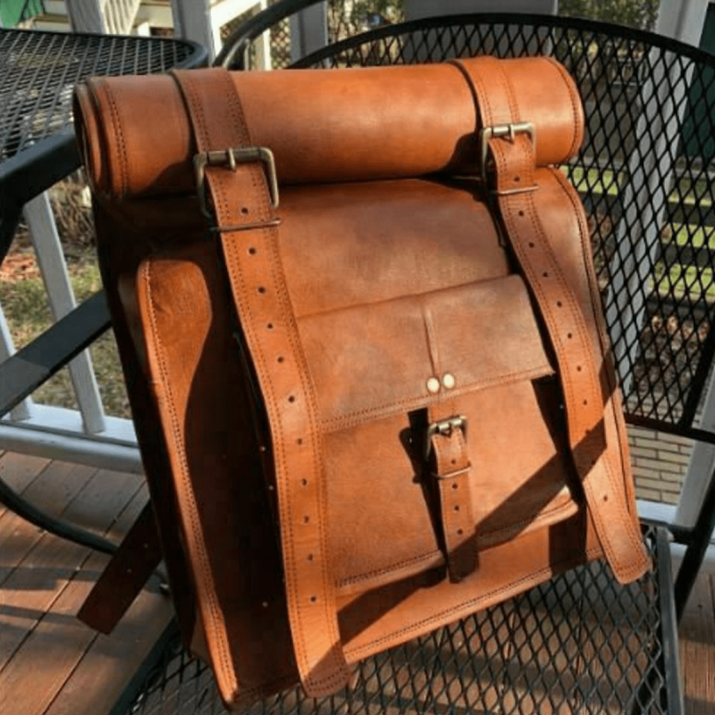 Roll backpack,school bag Leather backpack ,