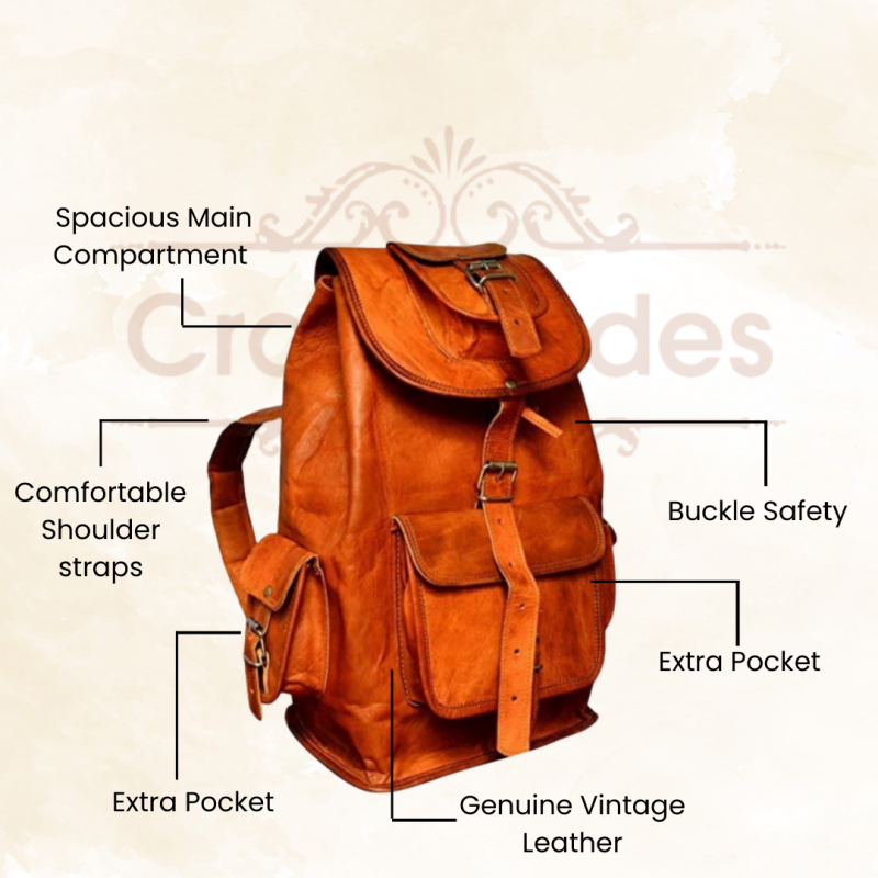 CraftShades - 13*18 Inch Goat Leather Backpack bag For Girls And Boys | 100% Genuine Leather - Image 4
