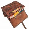 Craftshades – 11*15 Inch Double Pocket Handcrafted Vintage Messenger Goat Unisex Leather Bag | 100% Genuine Leather - Image 5