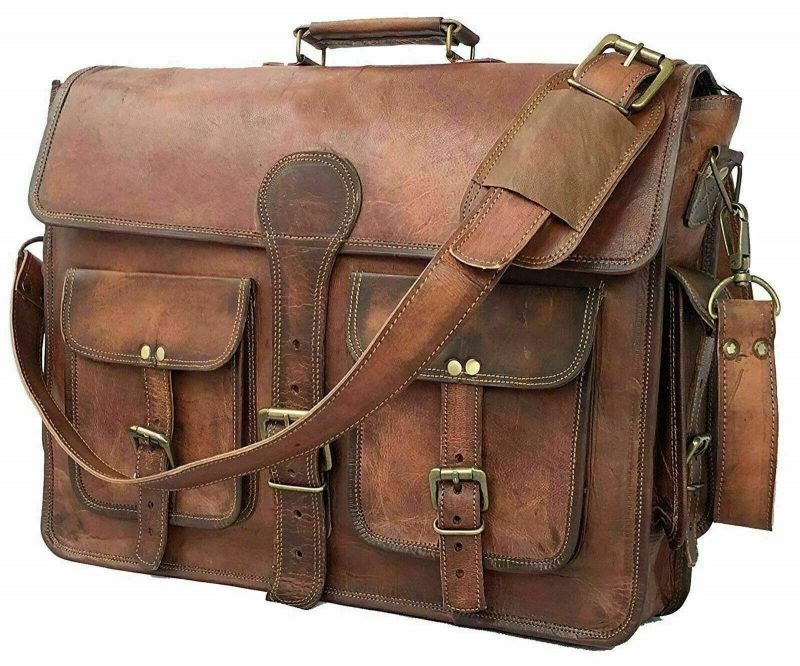 Craftshades – 11*15 Inch Double Pocket Handcrafted Vintage Messenger Goat Leather Bag For Men | 100% Genuine Leather - Image 6
