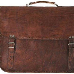 Craftshades – Dark Brown Double Strip Plain 16″12 Handcrafted Leather Laptop Bag | 100% Genuine Leather