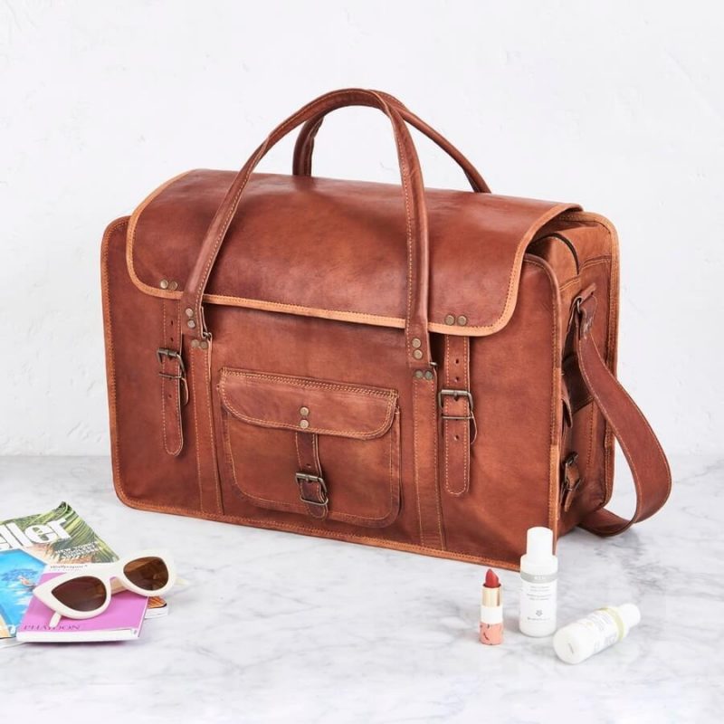 Craftshades -  20 Inch Handcrafted Travel Duffle Goat Leather Bag | 100 Genuine Leather - Image 2