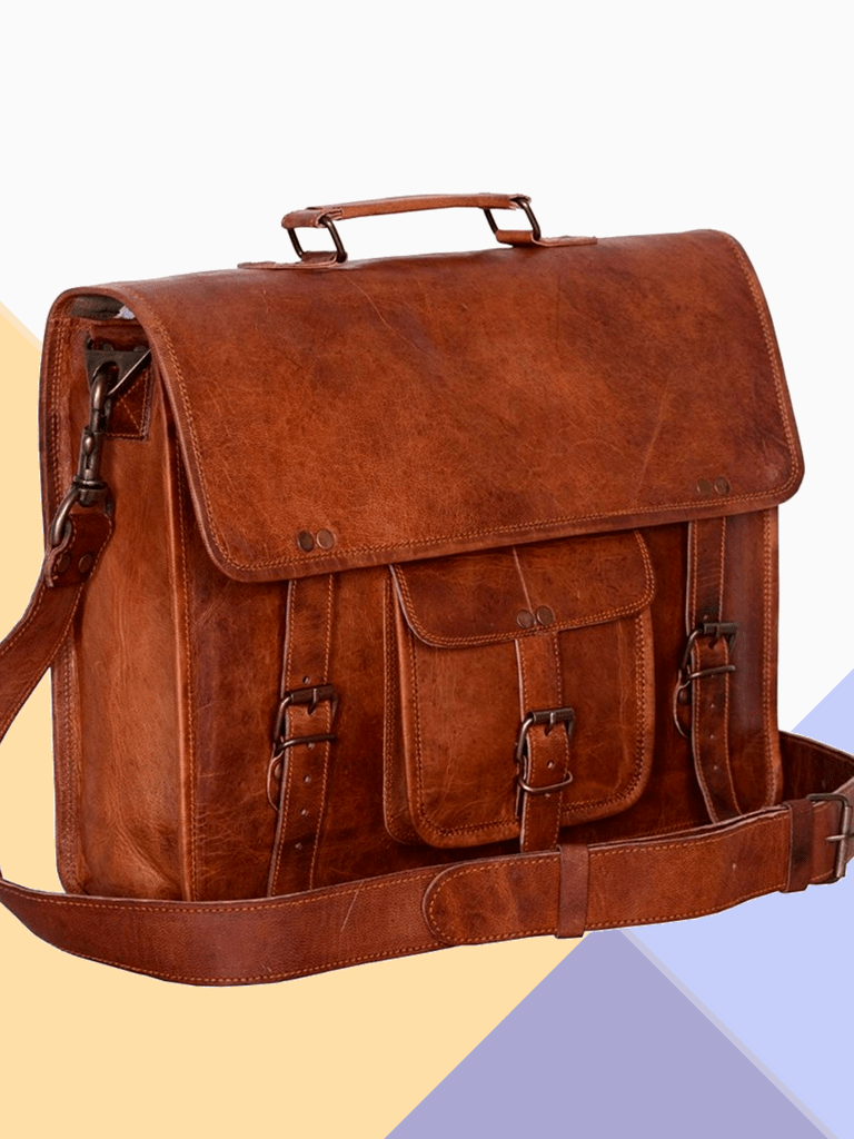 CraftShades Leather Satchel Briefcase, 15″ Laptop Messenger Shoulder ...