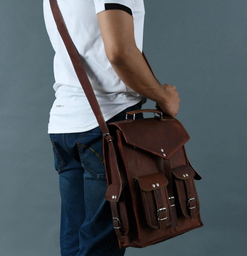 Craftshades – 11 x 15 x 3 Inch 4 Pockets Dark Brown Handcrafted Leather Backpack | 100% Genuine Leather - Image 3