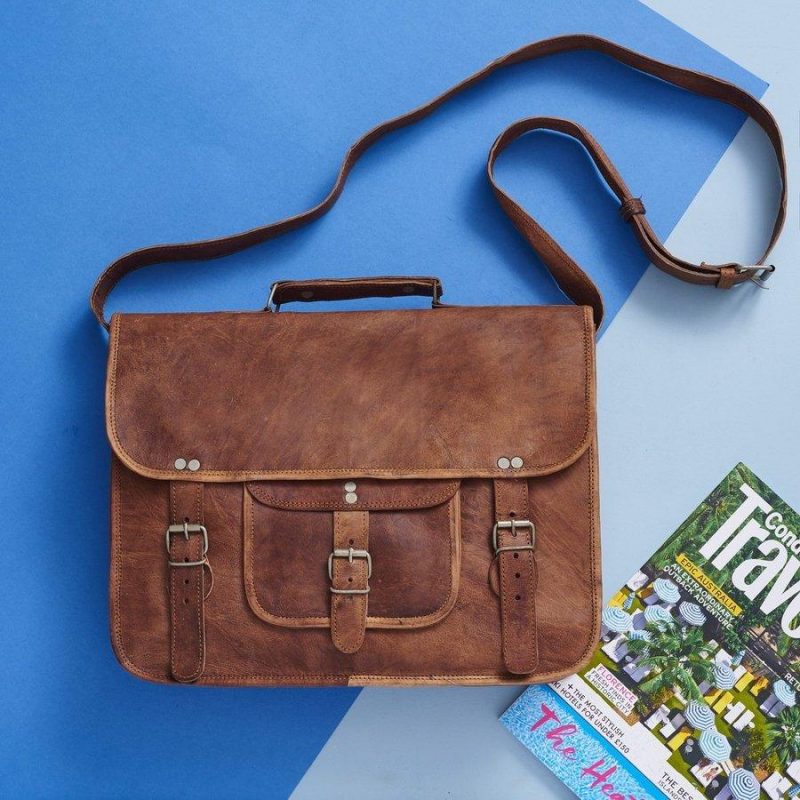 Craftshades – Vintage Single Pocket 13"10 Handcrafted Leather Laptop Bag | 100% Genuine Leather - Image 5