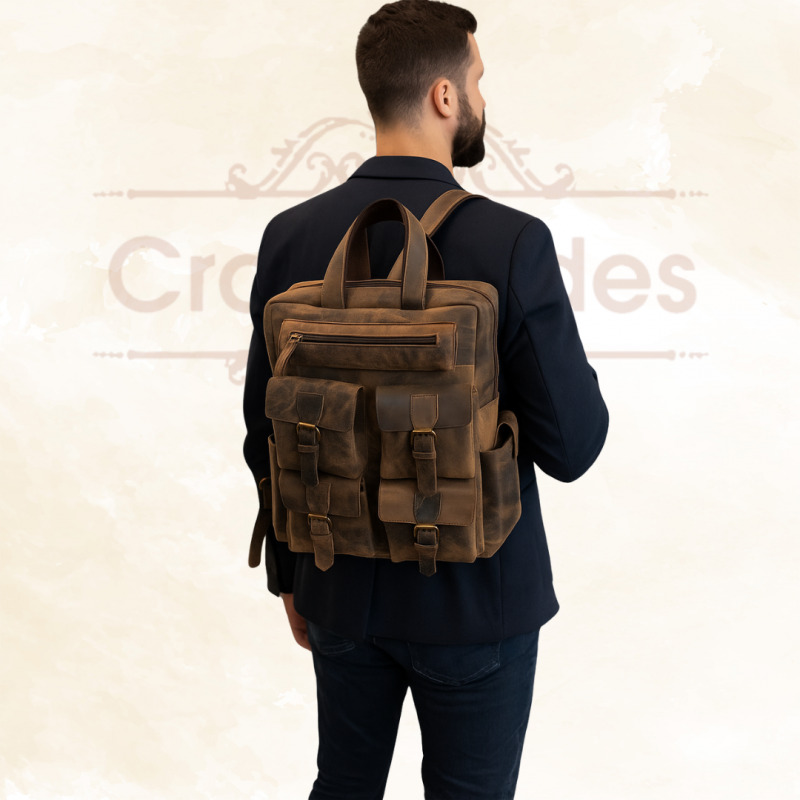 Craftshades - Buffalo Vintage 18" Leather Backpack  | 100% Genuine Leather - Image 3