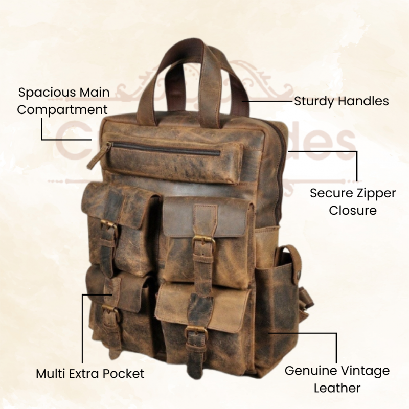 Craftshades - Buffalo Vintage 18" Leather Backpack  | 100% Genuine Leather - Image 5