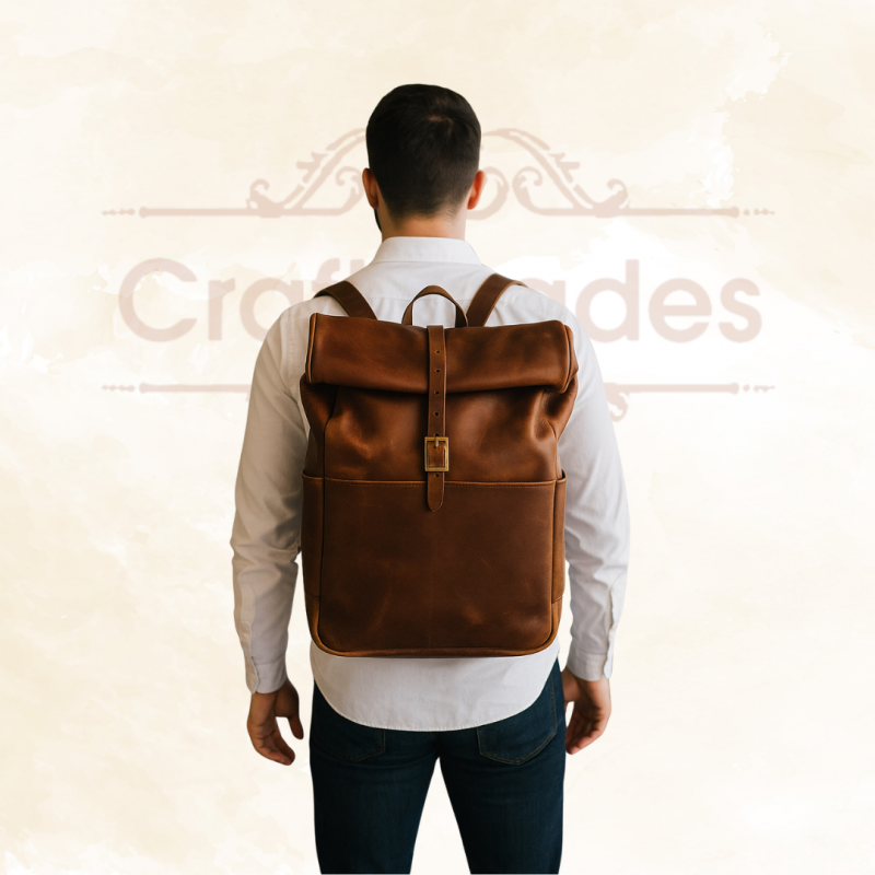 Craftshades - 100% Genuine Roll 13*18 Inch Goat Leather Shoulder Backpack | Unisex - Image 3