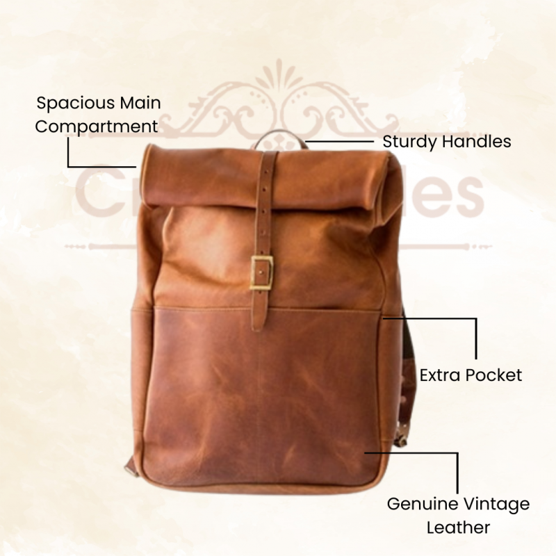 Craftshades - 100% Genuine Roll 13*18 Inch Goat Leather Shoulder Backpack | Unisex - Image 5