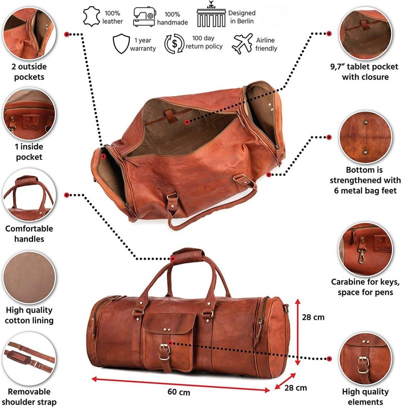 Craftshades - Handcrafted 28" Curved Duffle Leather Bag | 100 Genuine Leather - Image 3
