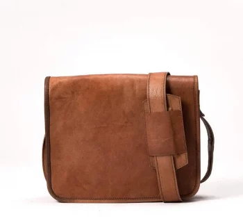 Craftshades – 11*15″ Half Flap Handcrafted Messenger Goat Leather Bag (Brown Tan) | 100% Genuine Leather