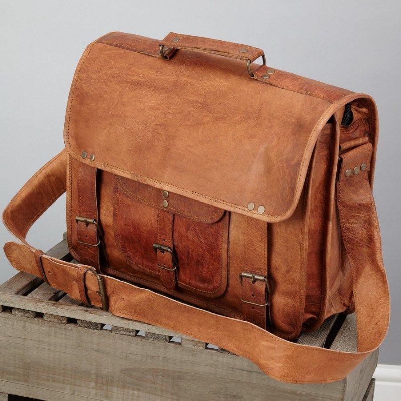 Craftshades – 15″ With Pocket Handcrafted Messenger Leather Bag | 100% Genuine Leather
