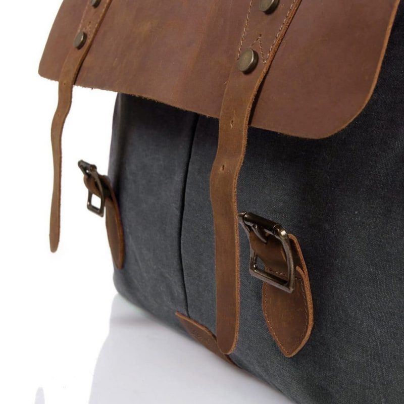 Craftshades – 11*15" Handcrafted Canvas+ Goat Leather Laptop Bag (Brown) | 100% Genuine Leather - Image 4