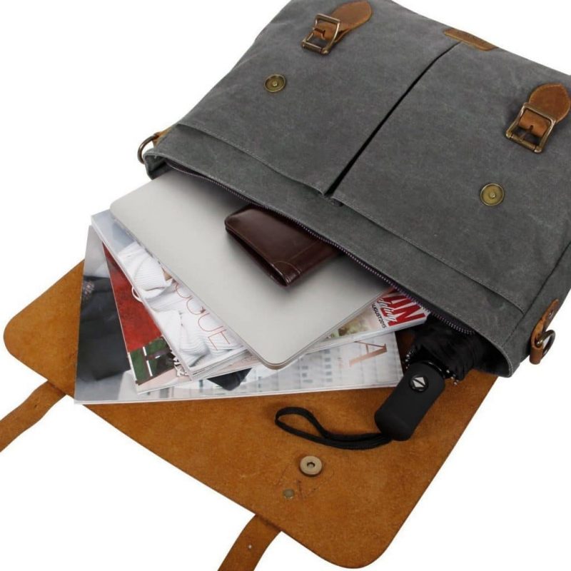 Craftshades – 11*15" Handcrafted Canvas+ Goat Leather Laptop Bag (Brown) | 100% Genuine Leather - Image 6