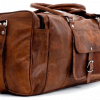 Craftshades -  |  22 Inch 3 Compartments (Expandable) Handcrafted Duffle Goat Leather Bag (Brown) | 100% Genuine Leather - Image 4