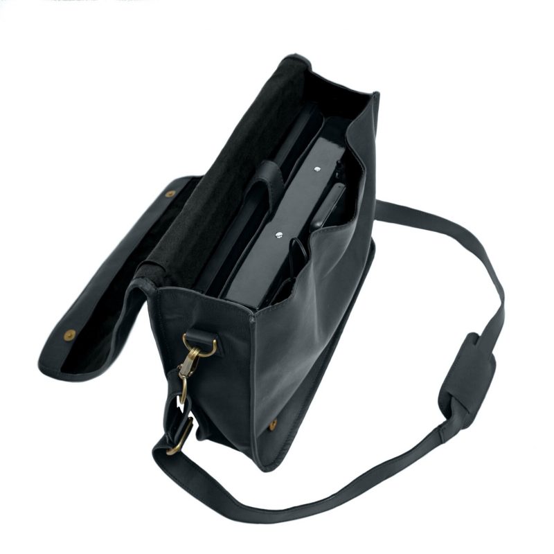 Craftshades – 10*13"Crossbody Handcrafted Small  Goat Leather messenger bag - Black | 100% Genuine Leather - Image 3