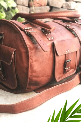 duffle bag, travel bag, gym bag ,round leather bag