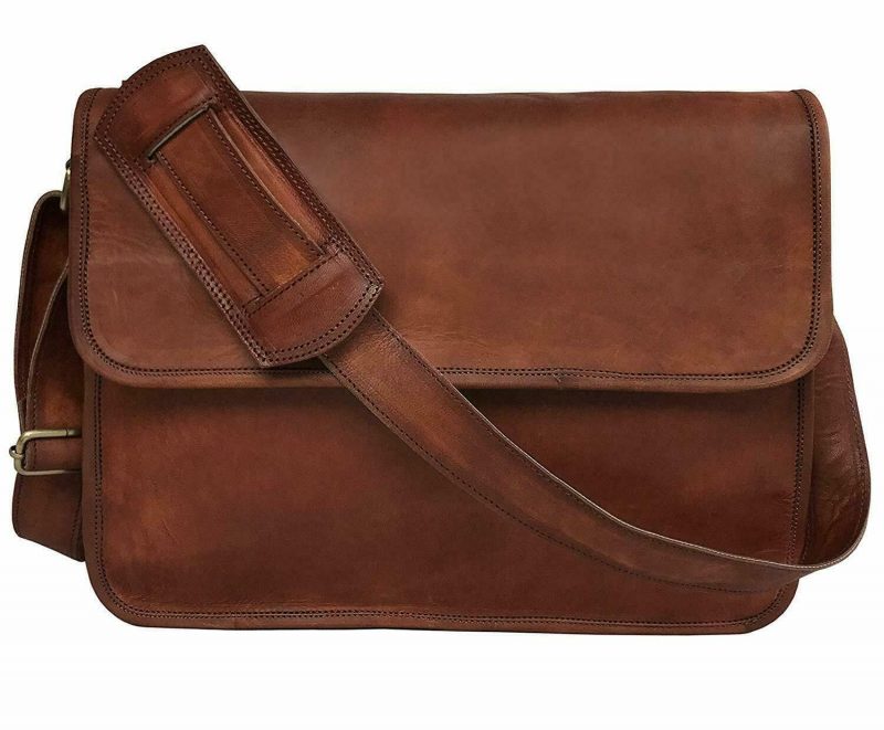 Craftshades – 11*15″ Half Flap Handcrafted Messenger Goat Leather Bag (Brown Tan) | 100% Genuine Leather