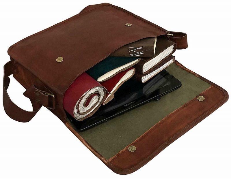 Craftshades – 11*15″ Half Flap Handcrafted Messenger Goat Leather Bag (Brown Tan) | 100% Genuine Leather - Image 2