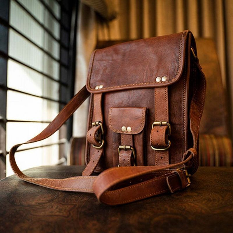 Craftshades – 9*11" front pocket Handcrafted Canvas+ Goat Leather Sling Bag | 100% Genuine Leather - Image 3
