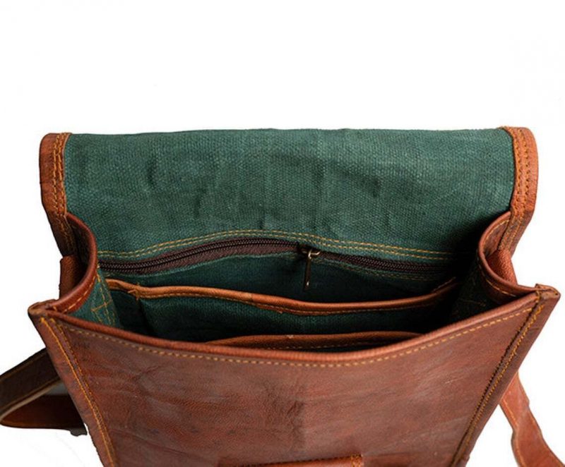 Craftshades – 9*11" front pocket Handcrafted Canvas+ Goat Leather Sling Bag | 100% Genuine Leather - Image 4