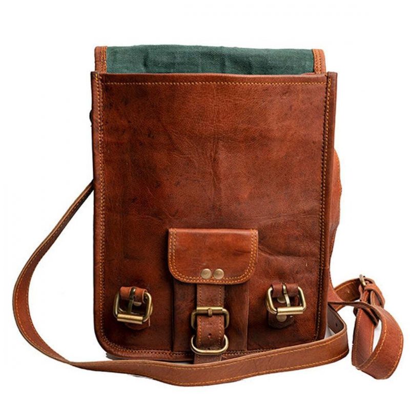 Craftshades – 9*11" front pocket Handcrafted Canvas+ Goat Leather Sling Bag | 100% Genuine Leather - Image 5