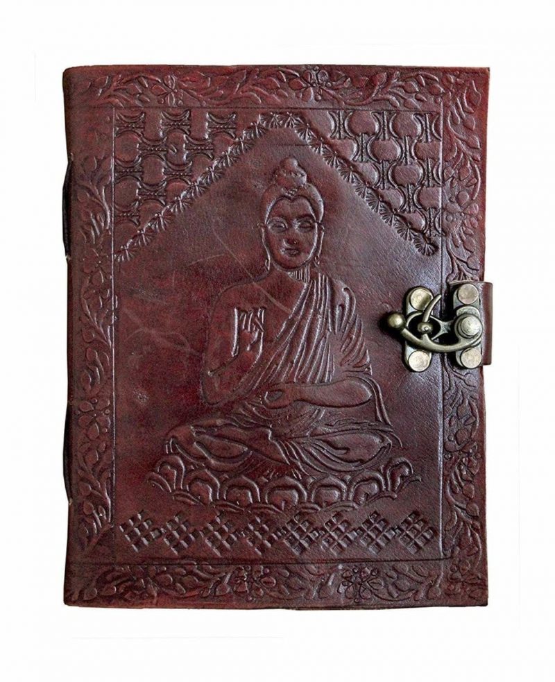 Craftshades – Metal Lock Brown Engraved Gautam Buddha  Design 7″5 Handcrafted Leather Journal/Diary 100 page | 200% Genuine Leather - Image 3