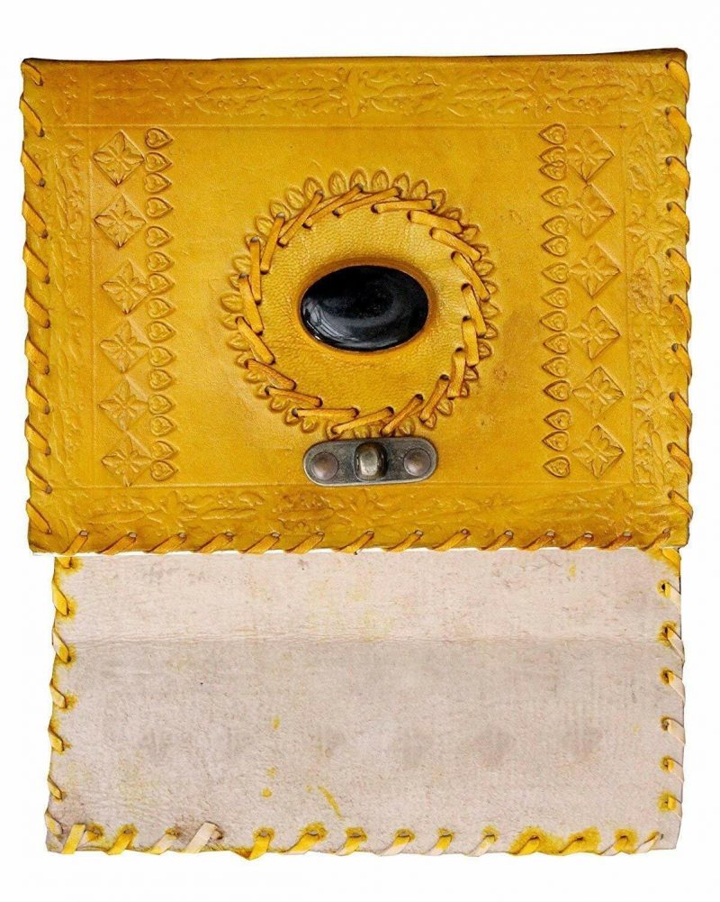Craftshades – Metal Lock Single Stone Yellow Embossed Design 7″5 Handcrafted Leather Journal/Diary 100 page | 100% Genuine Leather - Image 4