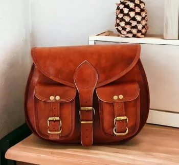 CraftShades -9*11 Inch cross body double pocket sling goat leather bag for boys & girls