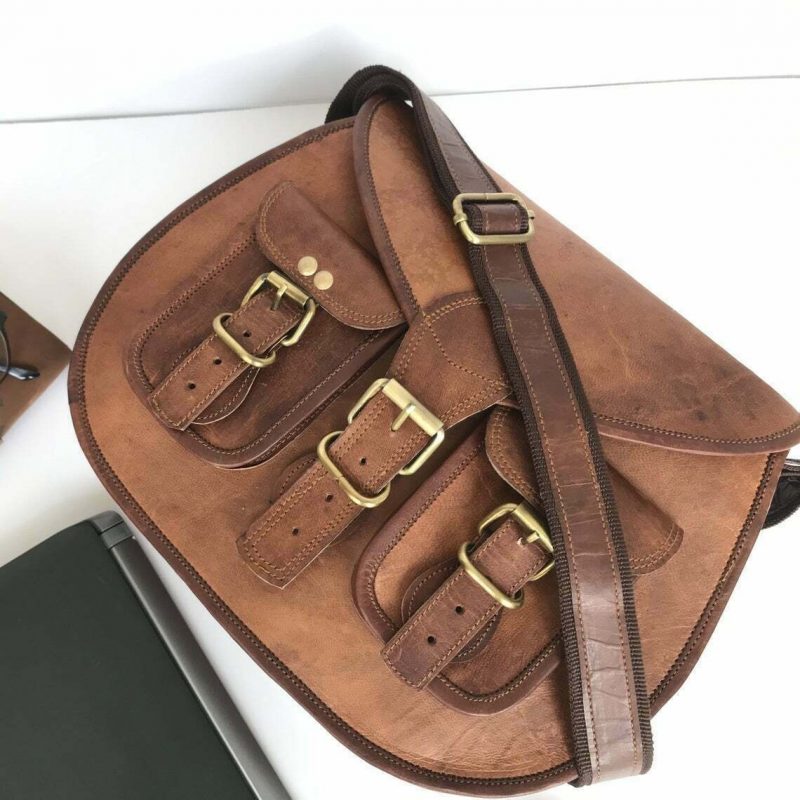CraftShades -9*11 Inch cross body double pocket sling goat leather bag for boys & girls - Image 3