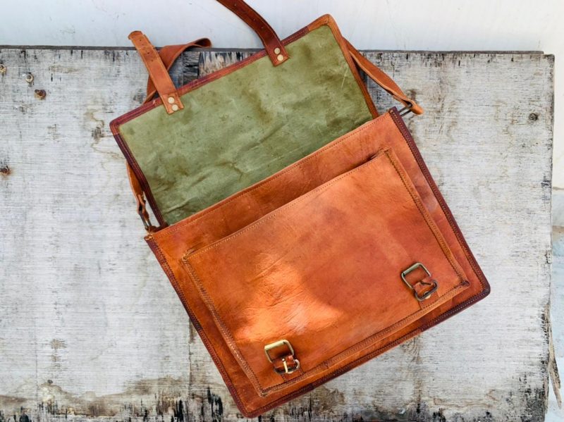 Craftshades – Double Strip Handcrafted Messenger Leather Bag (Brown) | 100% Genuine Leather - Image 3
