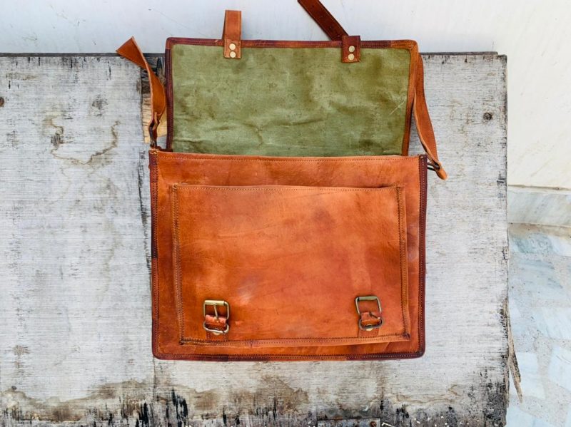 Craftshades – Double Strip Handcrafted Messenger Leather Bag (Brown) | 100% Genuine Leather - Image 2