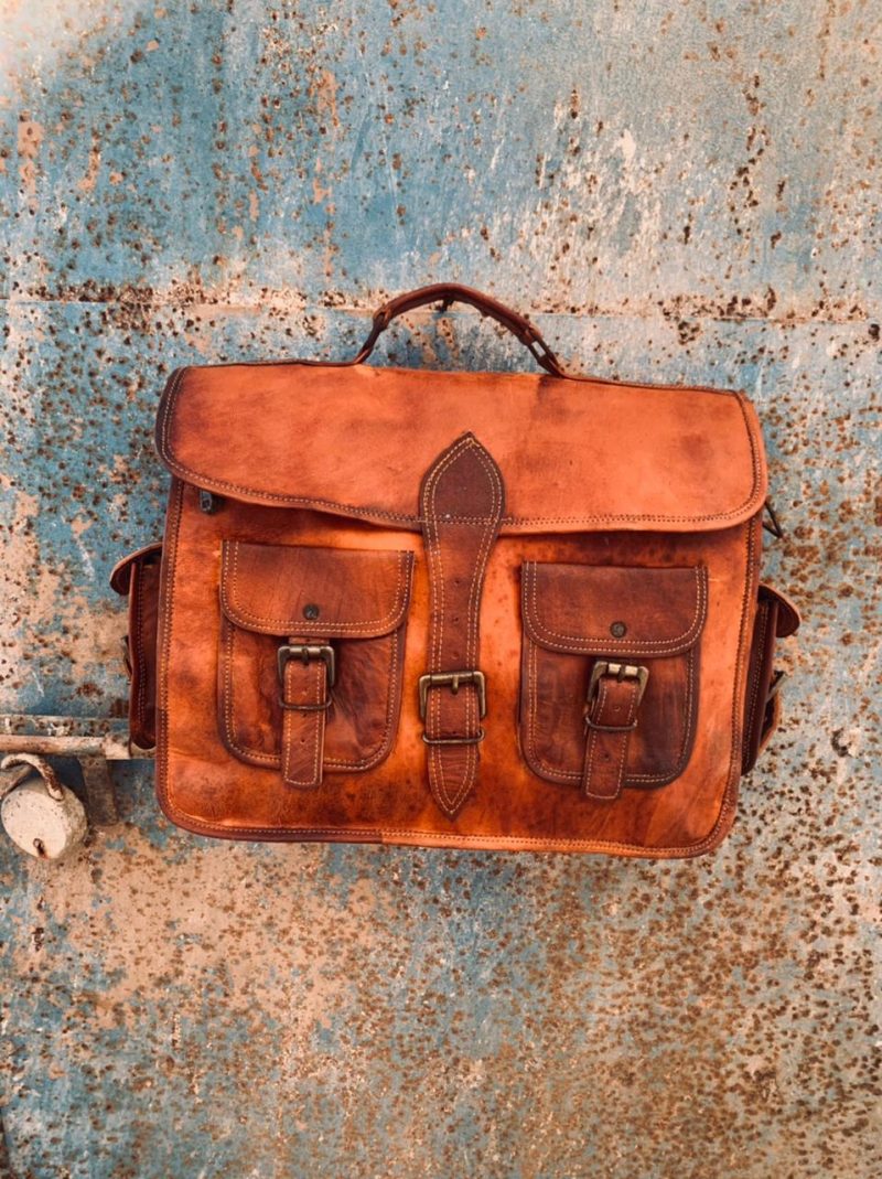 handcrafted ND  leather bag with pocket  11*15 - Image 3