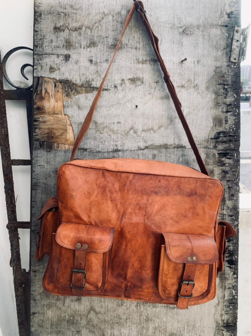 handcrafted ND  leather bag with pocket  11*15