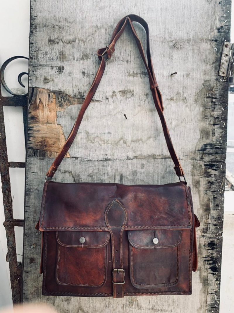 handcrafted ND  leather bag with pocket  11*15 - Image 7