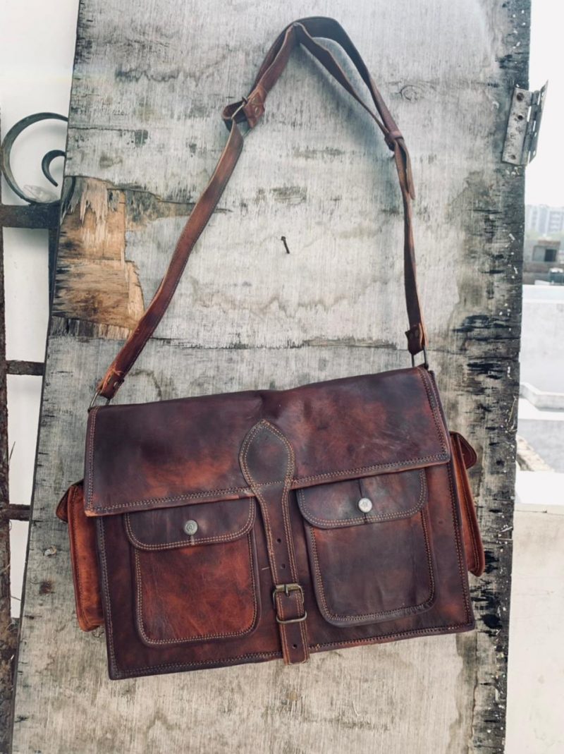 handcrafted ND  leather bag with pocket  11*15 - Image 5