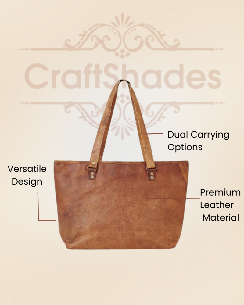 Craftshades – 13 Inch Handcrafted Leather Women’s Tote Bag | 100% Genuine Leather - Image 2
