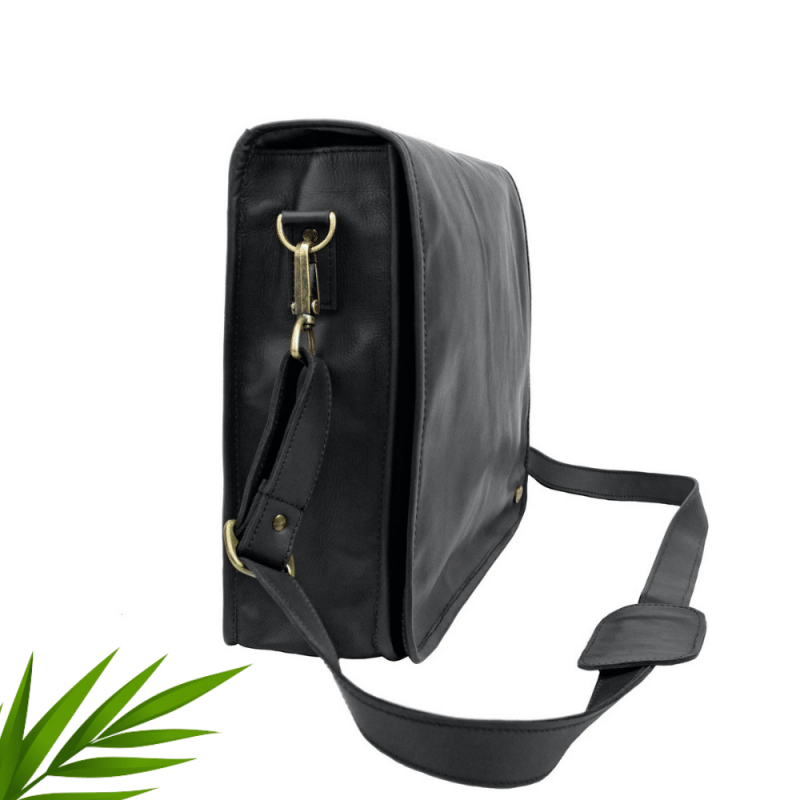 Craftshades – 10*13"Crossbody Handcrafted Small  Goat Leather messenger bag - Black | 100% Genuine Leather - Image 4