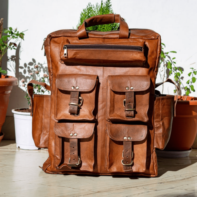 7 pocket leather backpack ,backpack ,office bag,leather bag