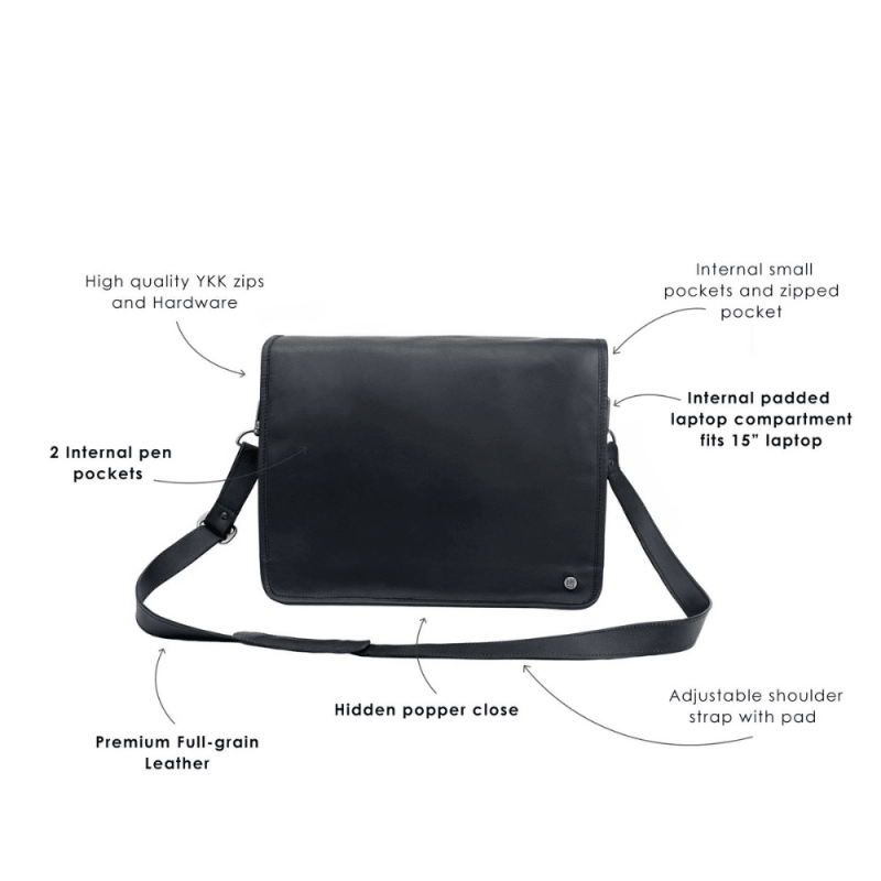 Craftshades – 10*13"Crossbody Handcrafted Small  Goat Leather messenger bag - Black | 100% Genuine Leather - Image 5