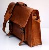 Craftshades – 18 Inch Double Strip Handcrafted Messenger Goat Leather Bag (Brown) | 100% Genuine Leather