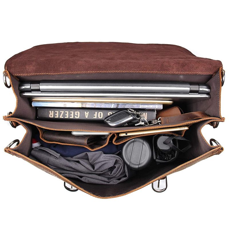 Craftshades –  13 Inch Single Pocket Double Strip Handcrafted Satchel Goat Leather Bag | 100% Genuine Leather - Image 5