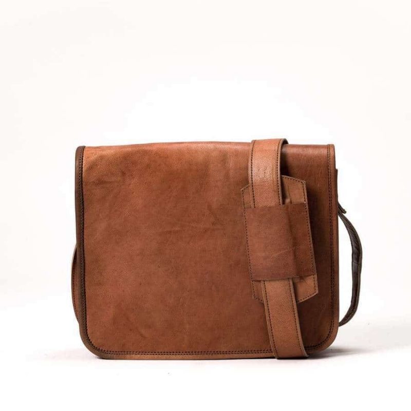 Craftshades – 11*15″ Half Flap Handcrafted Messenger Goat Leather Bag (Brown Tan) | 100% Genuine Leather - Image 3