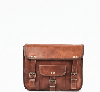 Craftshades – 13 Inch Single Pocket Double Strip Handcrafted Satchel Goat Leather Bag | 100% Genuine Leather