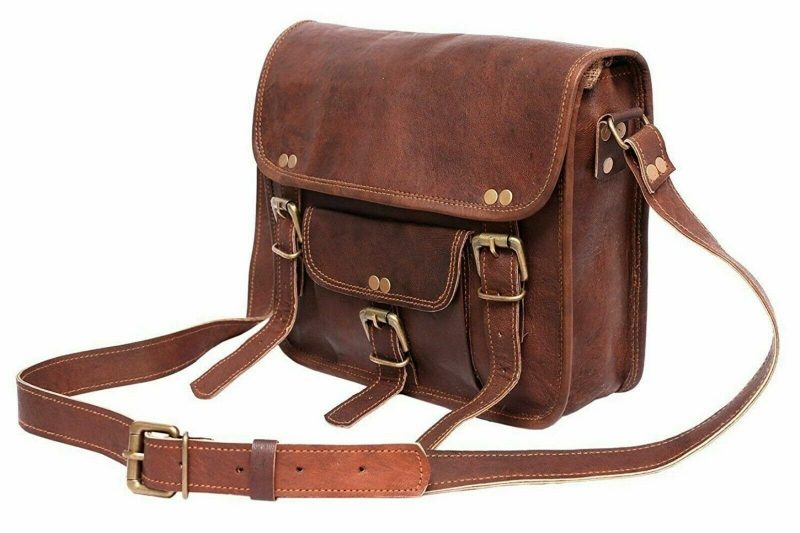 Craftshades – 13 Inch Single Pocket Double Strip Handcrafted Satchel Goat Leather Bag | 100% Genuine Leather - Image 3