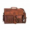 Craftshades – 15 Inch Double Pocket Handcrafted Vintage Messenger Goat Leather Bag For Men | 100% Genuine Leather